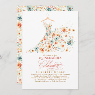 Boho Elegant Wildflowers Floral Fall Quinceanera Invitation
