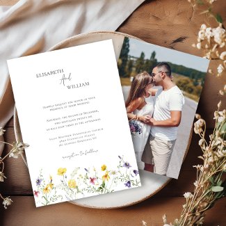 Boho Elegant Wildflowers Photo Wedding Invitation