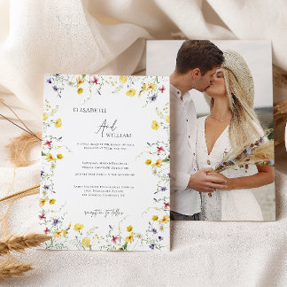 Boho Elegant Wildflowers Photo Wedding Invitation