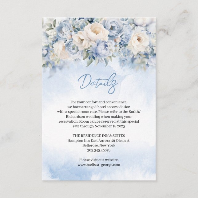 Boho Elegant winter dusty blue and ivory flowers  Enclosure Card (Front)