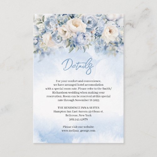 Boho Elegant winter dusty blue and ivory flowers  Enclosure Card