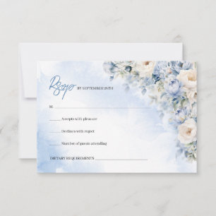 Boho Elegant winter dusty blue and ivory flowers RSVP Card