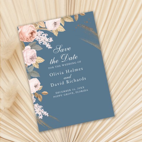 Boho Elemental Blue Peonies Save the Date Card