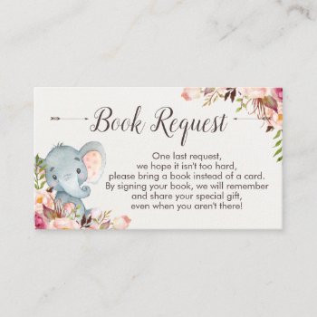 Boho Elephant Baby Shower Book Request Insert by figtreedesign at Zazzle