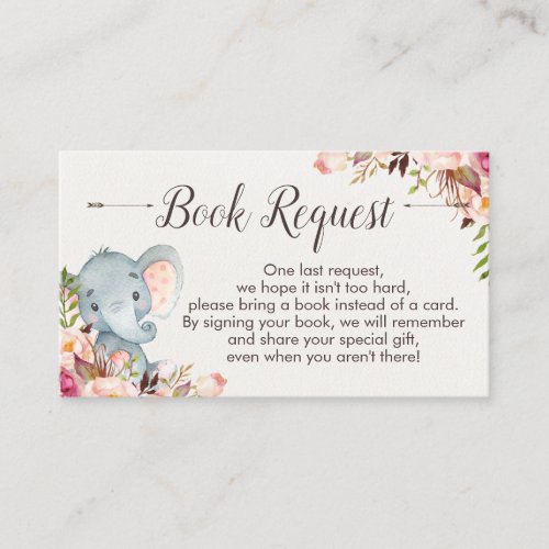 Boho elephant baby shower book request insert