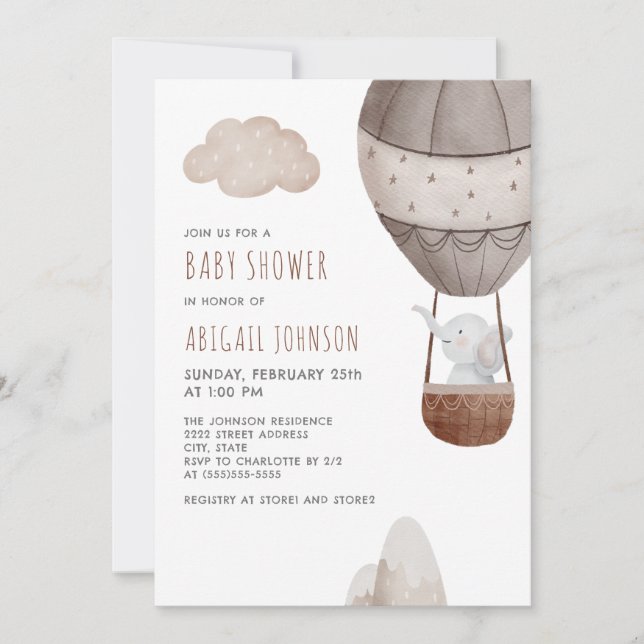 Boho Elephant Baby Shower Invitation (Front)