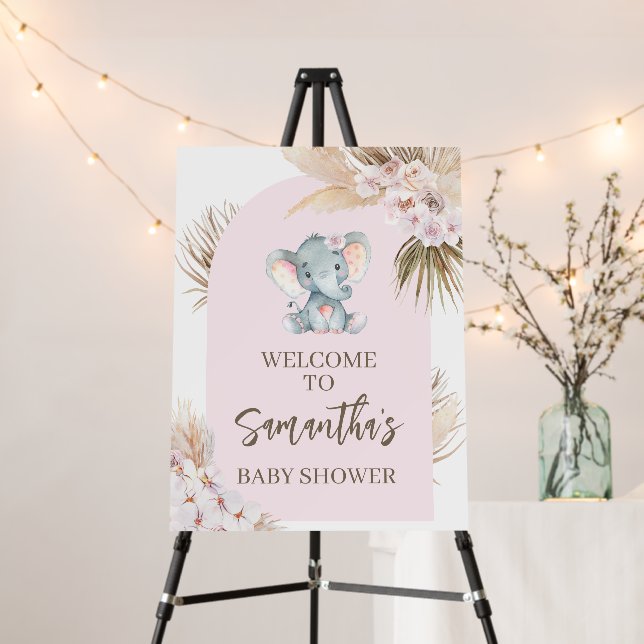 Boho Elephant Baby Shower Welcome Sign (In Situ (Stand))