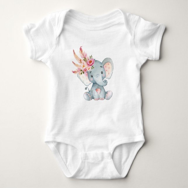 Boho Elephant Baby Tutu Romper 1st Birthday Outfit (Front)