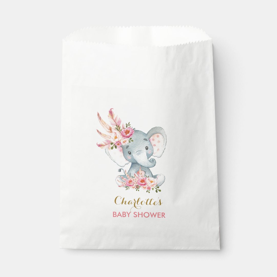 Boho Elephant Bohemian Pink Floral Baby Shower Favor Bag Zazzle