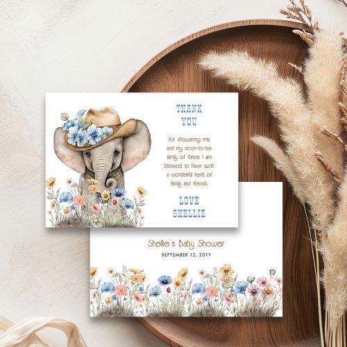 Boho Elephant Cowboy Wildflower Baby Shower Thank You Card