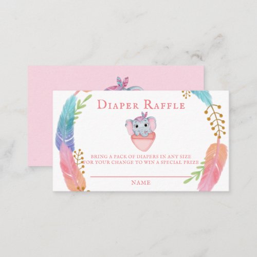 Boho Elephant Feathers Girl Diaper Raffle Business Card