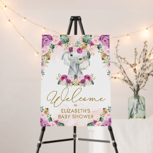 Boho Elephant Floral Wild One Baby Shower Welcome Foam Board