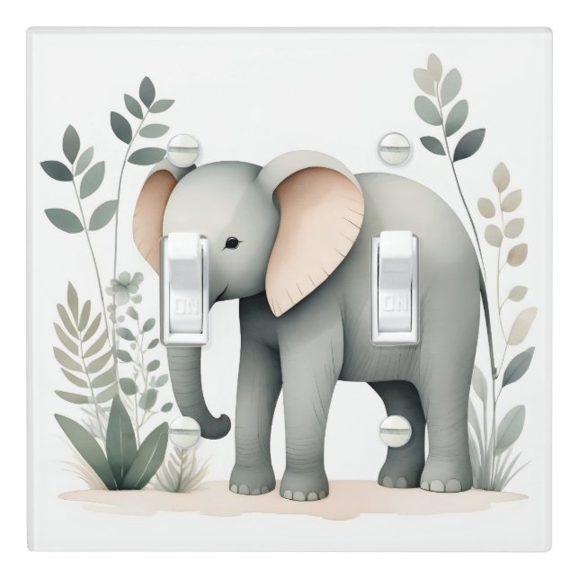 Boho Elephant Forest Nursery Kids Room Light Switch Cover (In Situ)