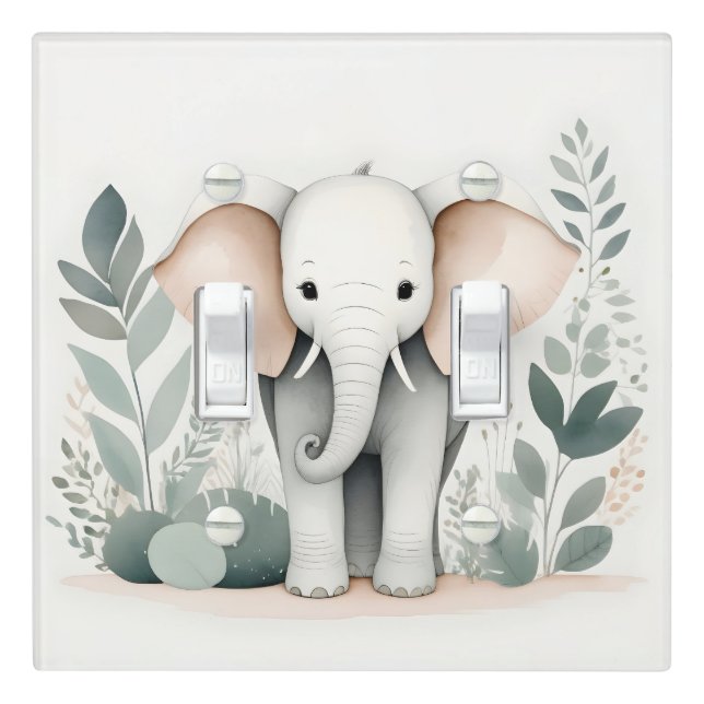 Boho Elephant Forest Nursery Kids Room Light Switch Cover (In Situ)