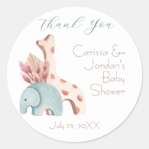 Boho Elephant Giraffe Toy Thank You Baby Shower Classic Round Sticker