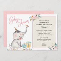 Boho Elephant Girl Baby Shower Invitation