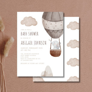 Boho Elephant Hot Air Balloon Baby Shower Invitation