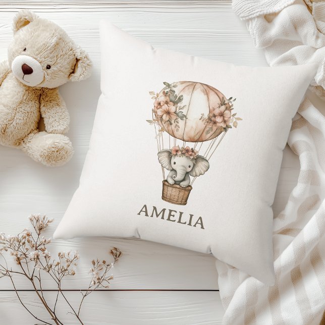 Boho Elephant Hot Air Balloon Nursery Throw Pillow (Creator Uploaded)