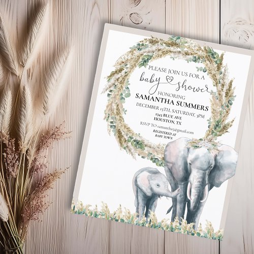 Boho Elephant Mother Pampas Grass Baby Shower 