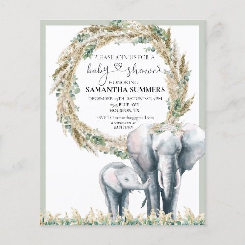 Boho Elephant Mother Pampas Grass Baby Shower 