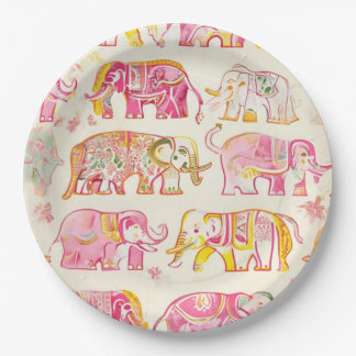 Boho Elephant Paper Plates – Block Print Party Dec