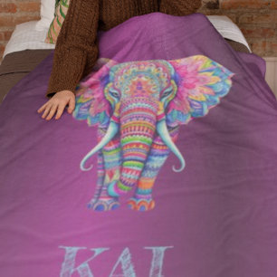 Boho Elephant - Personalized Mandala Design Fleece Blanket