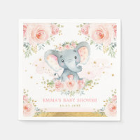 Boho Elephant Pink Blush Floral Baby Girl Shower