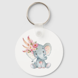 Boho Elephant Pink Floral Keychain Birthday Favors