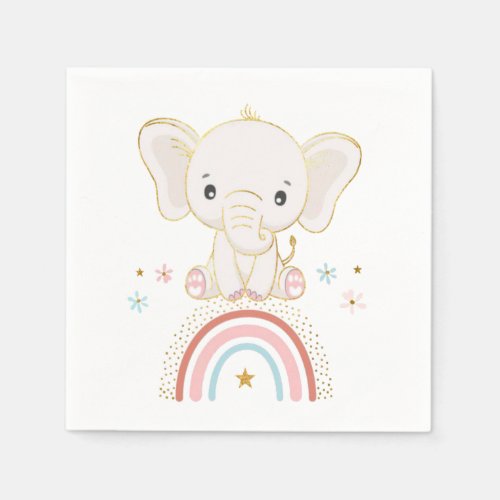 Boho Elephant Sitting On A Rainbow Baby Shower Napkins
