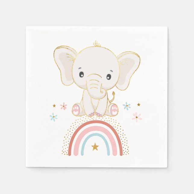 Boho Elephant Sitting On A Rainbow Baby Shower Napkins (Front)