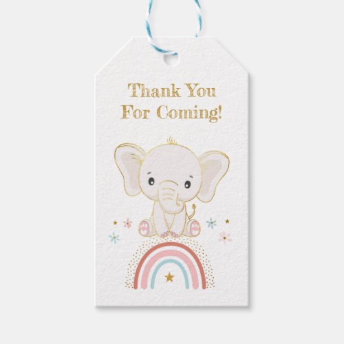 Boho Elephant Sitting On Rainbow Baby Girl Shower Gift Tags