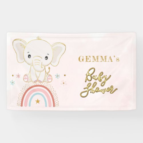 Boho Elephant Sitting On Rainbow Girl Baby Shower Banner