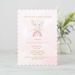 Boho Elephant Sitting On Rainbow Girl Baby Shower Invitation