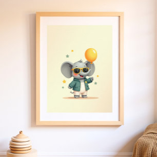 Boho Elephant Wood Framed Kids Room Gallery Art