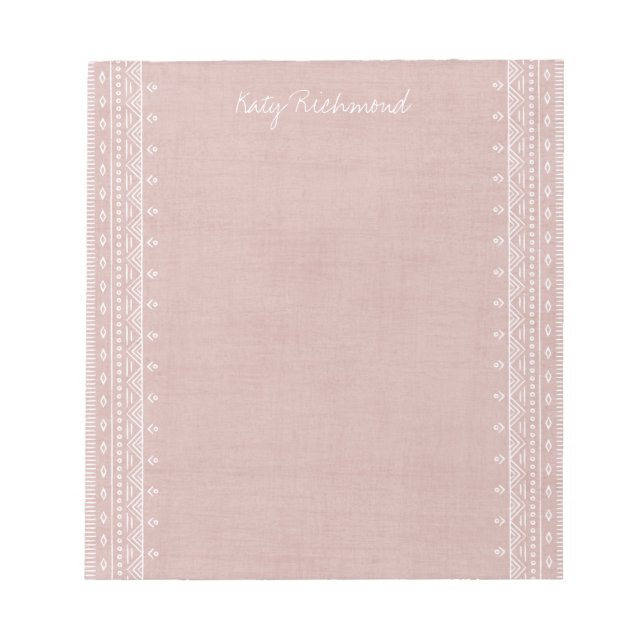 Boho Embroidery Tribal Pattern Notepad - Pink (Front)