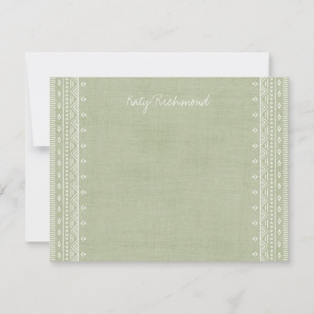 Boho Embroidery Tribal Pattern Stationery - Green (Front)