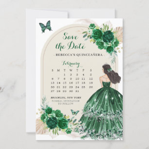 Boho Emerald Green 15 Años Save The Date Calendar Invitation