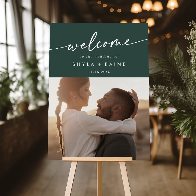 Boho Emerald Green Photo Wedding Welcome Sign (Creator Uploaded)