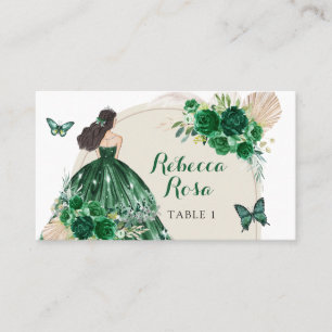 Boho Emerald Green Princess Quinceañera Place Card