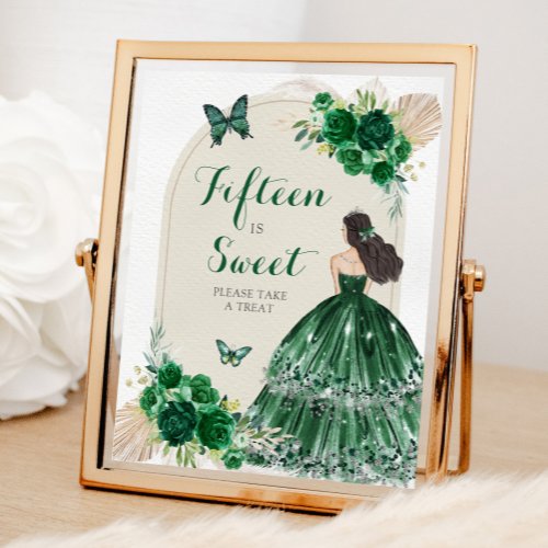 Boho Emerald Green Quinceaera Fifteen is Sweet Poster