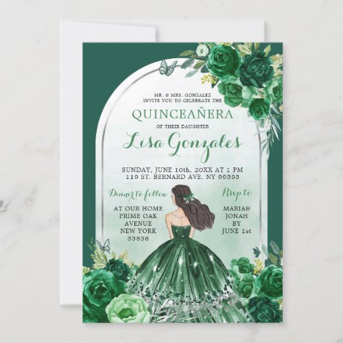 Boho Emerald Green Quinceanera Invitation