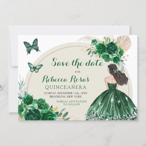 Boho Emerald Green Quinceaera Save The Date Invitation