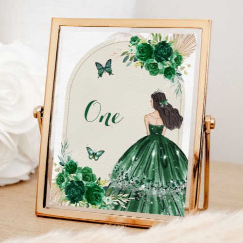 Boho Emerald Green Quinceaera Table Number