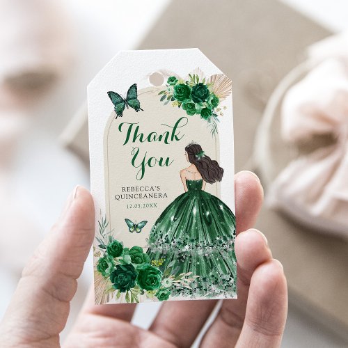 Boho Emerald Green Quinceaera Thank You Gift Tags