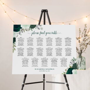 Boho Emerald Roses 17 Table Wedding Seating Chart Foam Board