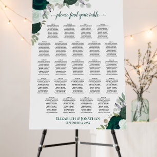 Boho Emerald Roses 23 Table Wedding Seating Chart Foam Board