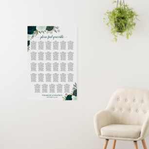 Boho Emerald Roses 29 Table Wedding Seating Chart Foam Board