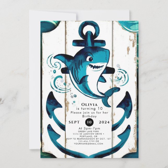 Boho Enchanted Nautical Shark Birthday Invitation (Front)