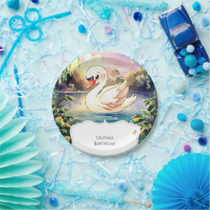 Boho Enchanted Swan Birthday Paper Plates