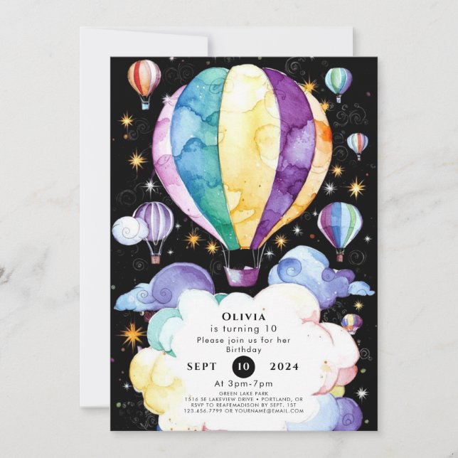Boho Enchantment Hot Air Balloon Birthday Invitation (Front)